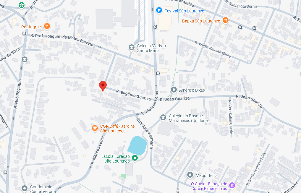 Mapa de localização da Viga-Mestra na Rua Eugênio Guariza, São Lourenço, Curitiba